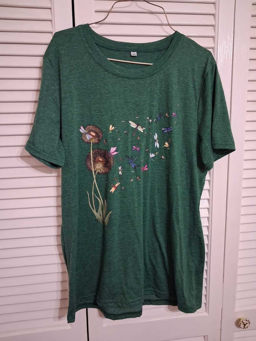 Green Graphic T-Shirt with Dandelion & Dragon Flies